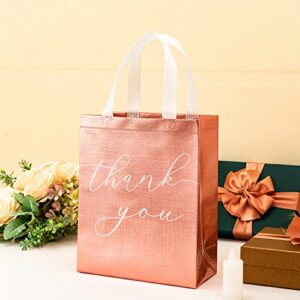 Crisky Reuseable Rose Gold Thank You Gift Bags for Business Wedding Party, 25 Counts Medium Size Eco-Friendly Non-Woven Treat Party Favor Bags, 11x4x9 Inches