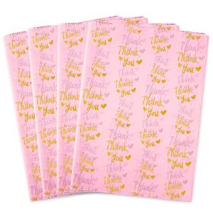 mr five 100 sheets pink with gold thank you tissue paper bulk,20″ x 14″,pink thank you tissue paper for packaging,gift bags,thank you tissue for weddings,graduation,birthday,thanksgiving,mother’s day