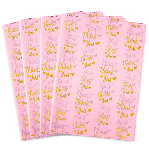 MR FIVE 100 Sheets Pink with Gold Thank You Tissue Paper Bulk,20" x 14",Pink Thank You Tissue Paper for Packaging,Gift Bags,Thank You Tissue for Weddings,Graduation,Birthday,Thanksgiving,Mother's Day