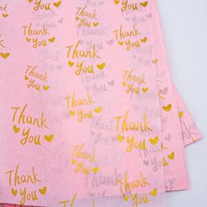 MR FIVE 100 Sheets Pink with Gold Thank You Tissue Paper Bulk,20" x 14",Pink Thank You Tissue Paper for Packaging,Gift Bags,Thank You Tissue for Weddings,Graduation,Birthday,Thanksgiving,Mother's Day