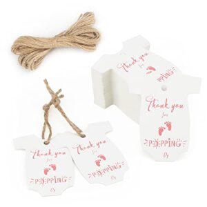 100pcs thank you for popping by tags,pink high-end cardstock baby onesie favors labels with jute string,personalized gift tags for baby shower and brithday party（2.36″x1.96″)