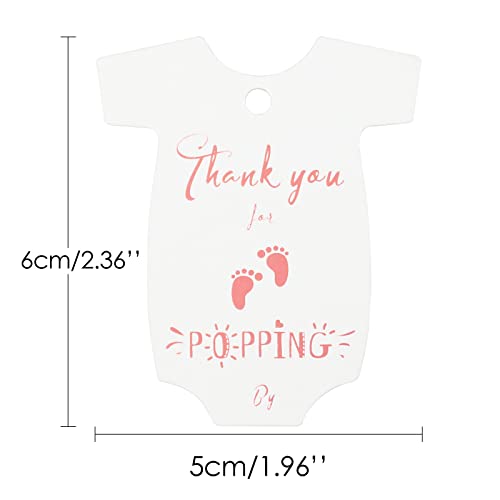 100PCS Thank You for Popping by Tags,Pink High-end Cardstock Baby Onesie Favors Labels with Jute String,Personalized Gift Tags for Baby Shower and Brithday Party（2.36"x1.96")