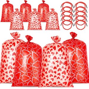 10 pcs 56″ extra large baby shower gift bag jumbo big red plastic gift bags for girls for presents huge gifts baby wrapping paper bags with ribbon cords for weddings, valentine’s day, bridal showers