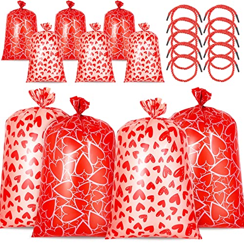 10 Pcs 56" Extra Large Baby Shower Gift Bag Jumbo Big Red Plastic Gift Bags for Girls for Presents Huge Gifts Baby Wrapping Paper Bags with Ribbon Cords for Weddings, Valentine's Day, Bridal Showers