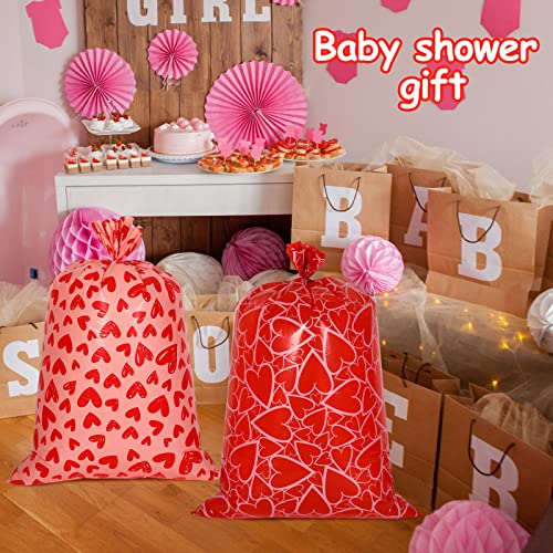 10 Pcs 56" Extra Large Baby Shower Gift Bag Jumbo Big Red Plastic Gift Bags for Girls for Presents Huge Gifts Baby Wrapping Paper Bags with Ribbon Cords for Weddings, Valentine's Day, Bridal Showers
