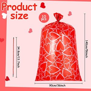 10 Pcs 56" Extra Large Baby Shower Gift Bag Jumbo Big Red Plastic Gift Bags for Girls for Presents Huge Gifts Baby Wrapping Paper Bags with Ribbon Cords for Weddings, Valentine's Day, Bridal Showers