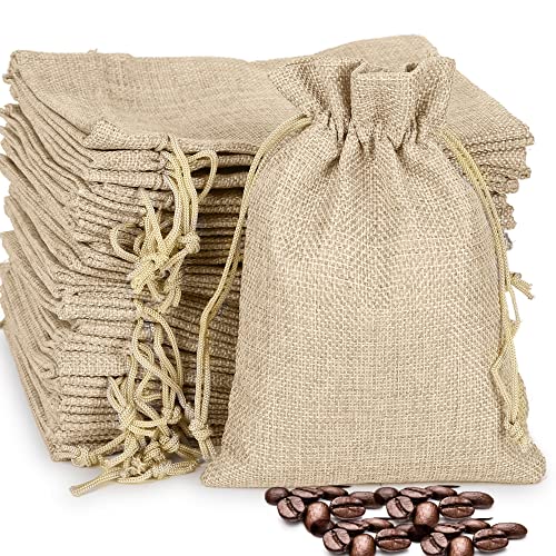 Gudecor 50PCS Heavier Burlap Gift Bag with Drawstring, 5x7 inch Burlap Bags, Reusable Small Gift Drawstring Bags,Natural Linen Sacks Jute Bag for Wedding Favors Party DIY Craft Jewelry Pouch