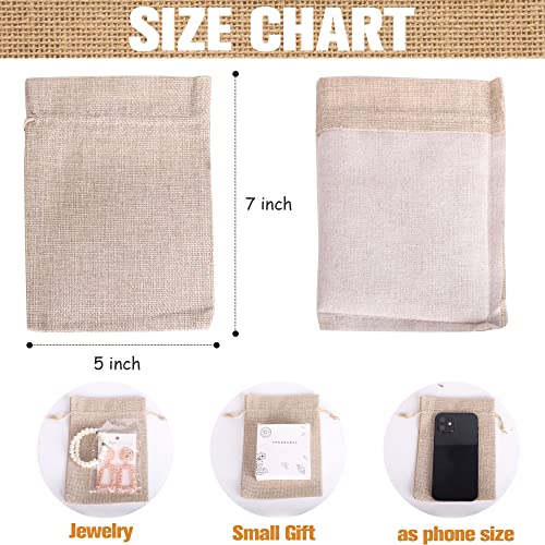 Gudecor 50PCS Heavier Burlap Gift Bag with Drawstring, 5x7 inch Burlap Bags, Reusable Small Gift Drawstring Bags,Natural Linen Sacks Jute Bag for Wedding Favors Party DIY Craft Jewelry Pouch