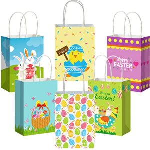 12 Pieces Easter Gift Paper Bags Easter Party Favor Bags with Handles Easter Treat Bags Kids with Happy Easter for Easter Party Supplies Candy Cookie Goodies Gift Wrapping