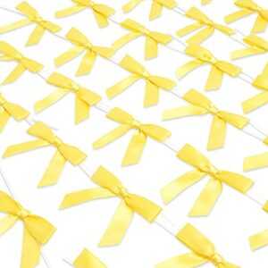 Yellow Satin Bow Twist Ties for Treat Bags (100 Pack)