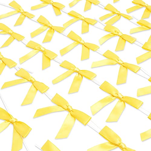 Yellow Satin Bow Twist Ties for Treat Bags (100 Pack)