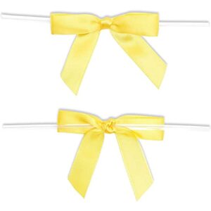 Yellow Satin Bow Twist Ties for Treat Bags (100 Pack)