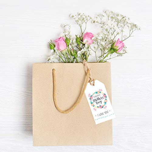 Doumeny 120Pcs 8 Style Mother's Day Paper Gift Tags Happy Mother's Day Hanging Labels Floral Love You Mom Best Mom Label Tags with 65.6 Feet Twines for DIY Crafts Mother Party Birthday Gift Wrapping