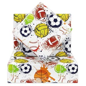 Sports Gift Double Side Reversible Wrapping Paper 4 Sheets Folded Flat 20x30 inches per sheet, Rugby Basketball Tennis Baseball Football Soccer Volleyball Gift Wrap Paper For Boys Men Women Kids Unique Xmas Decorative Paper and Birthday Holiday