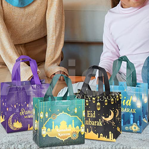 Aviski 16PCS Eid Mubarak Reusable Gift Bags, Treat Bags with Handles, Ramadan Mubarak Party Bags, Multifunctional Non-Woven Eid Bags for Gifts Wrapping, Ramadan Kareem Party Supplies, 23×22×11cm