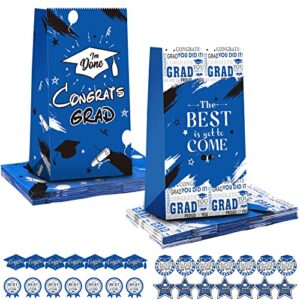 teling 28 pieces graduation gift paper bags with stickers, congrats graduates party candy treat bags the best is get to come goodie favor bags for graduation party decorations supplies (blue)