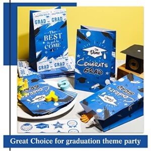 Teling 28 Pieces Graduation Gift Paper Bags with Stickers, Congrats Graduates Party Candy Treat Bags the Best Is Get to Come Goodie Favor Bags for Graduation Party Decorations Supplies (Blue)