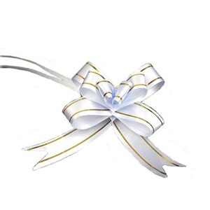 eorta 100 pieces gift pull bows present/flower/basket wrapping decoration glittering bowknot with ribbons strings for crafts christmas valentine’s day festival wedding birthday party, white