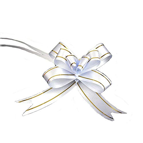 EORTA 100 Pieces Gift Pull Bows Present/Flower/Basket Wrapping Decoration Glittering Bowknot with Ribbons Strings for Crafts Christmas Valentine's Day Festival Wedding Birthday Party, White