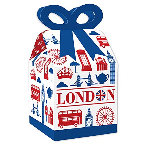 Big Dot of Happiness Cheerio, London - Square Favor Gift Boxes - British UK Party Bow Boxes - Set of 12