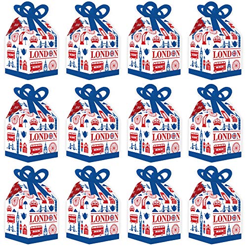 Big Dot of Happiness Cheerio, London - Square Favor Gift Boxes - British UK Party Bow Boxes - Set of 12