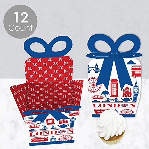 Big Dot of Happiness Cheerio, London - Square Favor Gift Boxes - British UK Party Bow Boxes - Set of 12