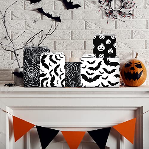 Whaline 90 Sheet Halloween Tissue Paper Black White Wrap Tissue Paper with Cobweb Bat Ghost Pumpkin Pattern Autumn Gift Wrapping Paper for Fall Halloween Party Gift Packing DIY Craft, 13.8 x 19.7In
