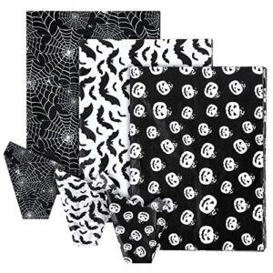 whaline 90 sheet halloween tissue paper black white wrap tissue paper with cobweb bat ghost pumpkin pattern autumn gift wrapping paper for fall halloween party gift packing diy craft, 13.8 x 19.7in