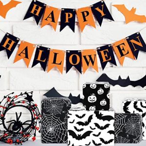 Whaline 90 Sheet Halloween Tissue Paper Black White Wrap Tissue Paper with Cobweb Bat Ghost Pumpkin Pattern Autumn Gift Wrapping Paper for Fall Halloween Party Gift Packing DIY Craft, 13.8 x 19.7In