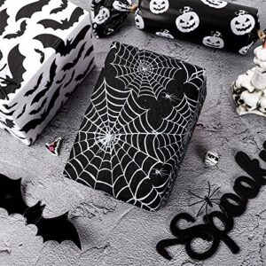 Whaline 90 Sheet Halloween Tissue Paper Black White Wrap Tissue Paper with Cobweb Bat Ghost Pumpkin Pattern Autumn Gift Wrapping Paper for Fall Halloween Party Gift Packing DIY Craft, 13.8 x 19.7In