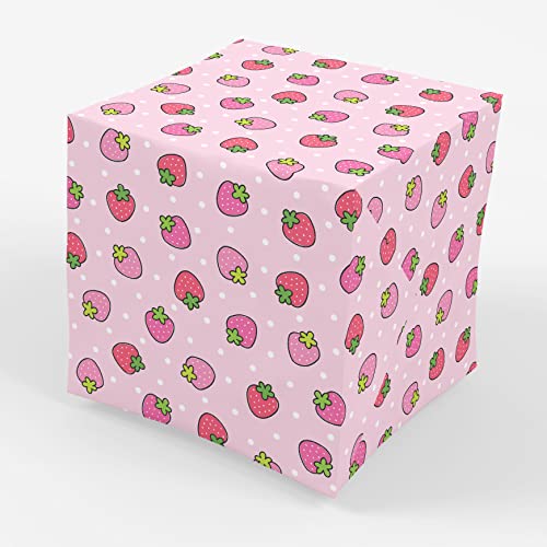 Strawberry Party Gift Wrapping Paper - Folded Flat 30 x 20 Inch (3 Sheets)