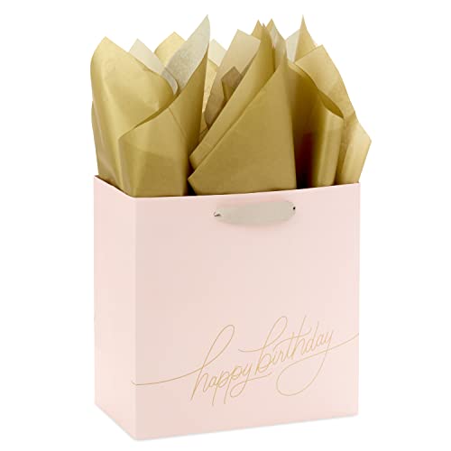 Hallmark Signature Studio 7" Medium Square Birthday Gift Bag with Tissue Paper (Blush Pink, Gold Foil "Happy Birthday") for Wife, Daughter, Sister, Aunt, Teen