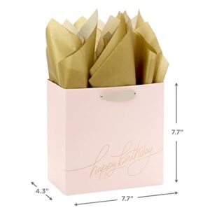 Hallmark Signature Studio 7" Medium Square Birthday Gift Bag with Tissue Paper (Blush Pink, Gold Foil "Happy Birthday") for Wife, Daughter, Sister, Aunt, Teen