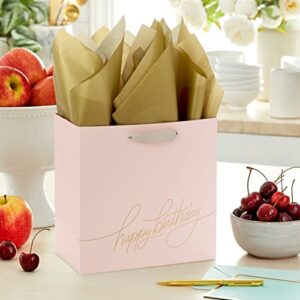 Hallmark Signature Studio 7" Medium Square Birthday Gift Bag with Tissue Paper (Blush Pink, Gold Foil "Happy Birthday") for Wife, Daughter, Sister, Aunt, Teen