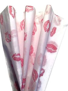 printed tissue paper for gift wrapping with design (pink lips lipstick print), 24 large sheets (20×30)