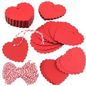 TUPARKA 200 PCS Red Valentine Gift Tags Kraft Paper Gift Tags Heart Shape Tags with Strings for Valentine's Day Party Decorations, Wedding Party Favors