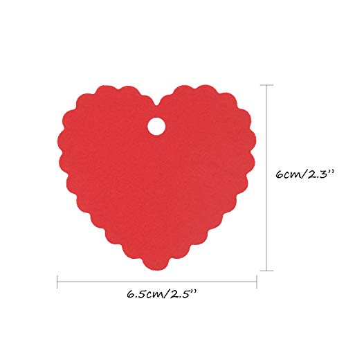 TUPARKA 200 PCS Red Valentine Gift Tags Kraft Paper Gift Tags Heart Shape Tags with Strings for Valentine's Day Party Decorations, Wedding Party Favors