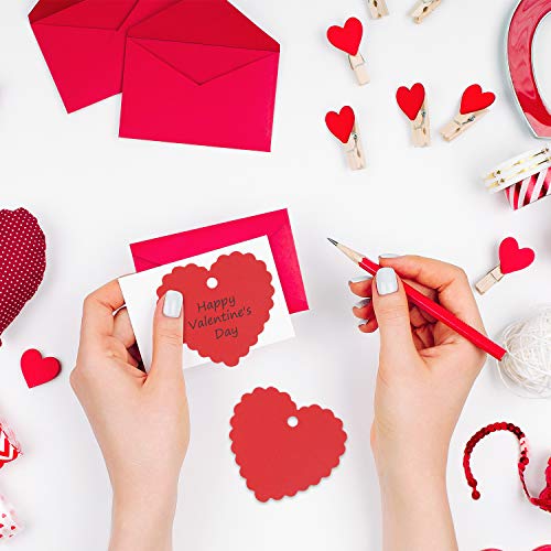 TUPARKA 200 PCS Red Valentine Gift Tags Kraft Paper Gift Tags Heart Shape Tags with Strings for Valentine's Day Party Decorations, Wedding Party Favors