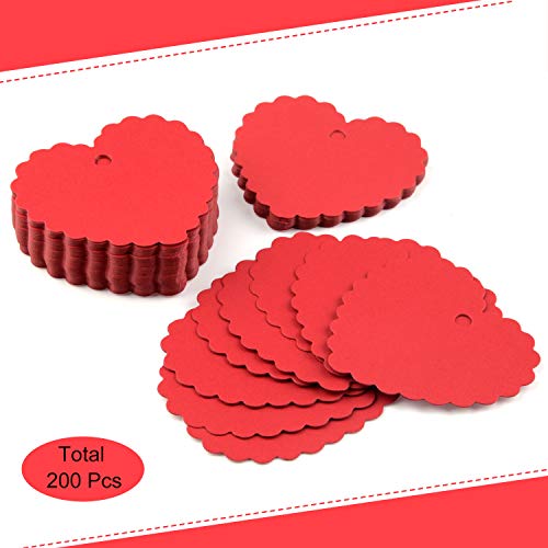 TUPARKA 200 PCS Red Valentine Gift Tags Kraft Paper Gift Tags Heart Shape Tags with Strings for Valentine's Day Party Decorations, Wedding Party Favors