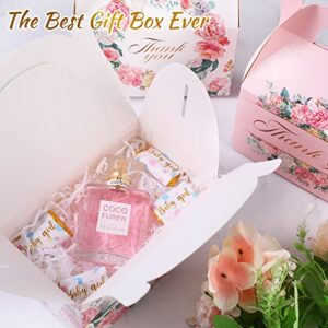 Thank You Treat Boxes 6 x 3.5 x 3.5 Inch, White Pink Floral Cardboard Gift Box Party Favor Boxes Candy Cookie Container for Brunch Wedding Birthday Baby Shower Celebration (48 Pcs)