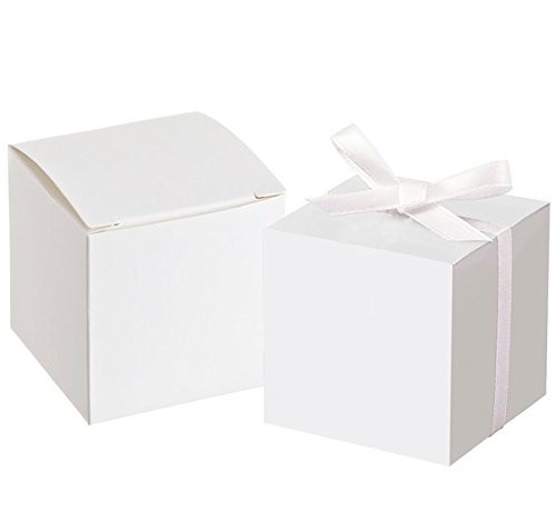 GuiHe 50pcs White Gift Boxes 2x2x2inch Square Wedding Party Favors Gift Boxes Baby Shower Boxes Supplies with Burlap Twine