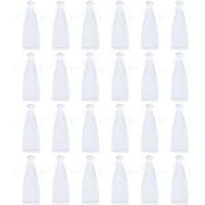 juvale 24 pack organza wine bags – drawstring wine bottle organza gift bags for baby shower, wedding and party favors – white 14.7 x 5.2 inches