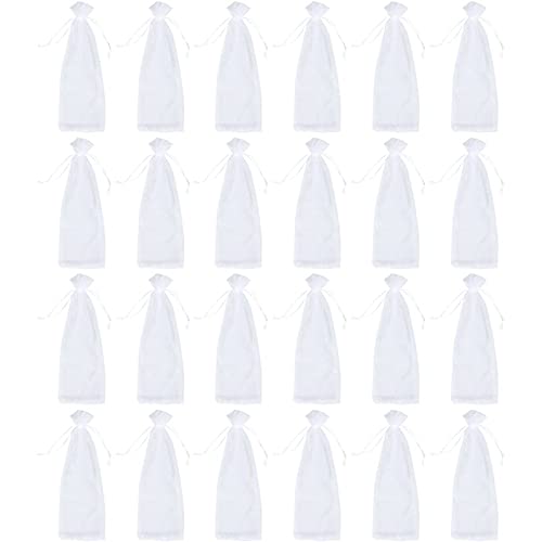 Juvale 24 Pack Organza Wine Bags - Drawstring Wine Bottle Organza Gift Bags for Baby Shower, Wedding and Party Favors - White 14.7 x 5.2 inches