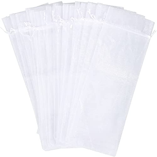 Juvale 24 Pack Organza Wine Bags - Drawstring Wine Bottle Organza Gift Bags for Baby Shower, Wedding and Party Favors - White 14.7 x 5.2 inches