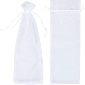 Juvale 24 Pack Organza Wine Bags - Drawstring Wine Bottle Organza Gift Bags for Baby Shower, Wedding and Party Favors - White 14.7 x 5.2 inches