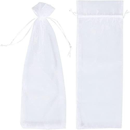 Juvale 24 Pack Organza Wine Bags - Drawstring Wine Bottle Organza Gift Bags for Baby Shower, Wedding and Party Favors - White 14.7 x 5.2 inches