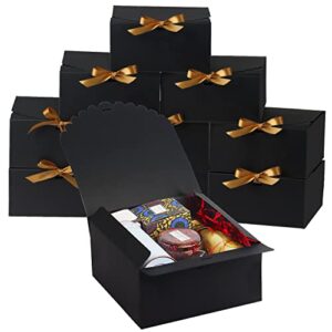 10 pcs gift boxes with lids, 8x8x4 inches cardboard gift boxes, black gift boxes with ribbon, paper gift boxes for present wedding, mother’s day packaging, birthday, crafting, party, cupcake (black)