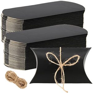 seunmuk 150 pack 5 x 3.5 inches large pillow boxes, kraft pillow box with jute twines, black pillow candy box pillow box party wedding favor for anniversary, birthday, halloween