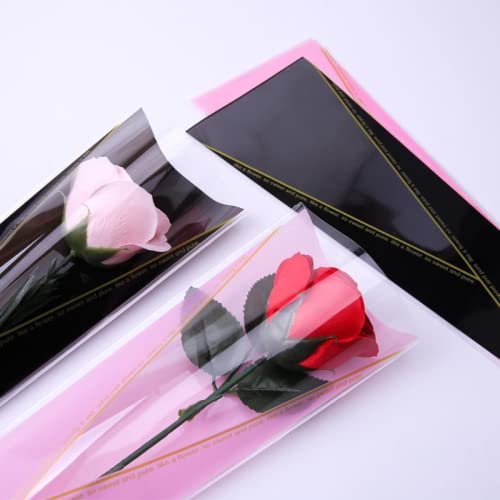 100 Counts Single Floral packaging bag,Single Rose Sleeve,Single Rose And Carnations Flower Wrapping Paper,Flower Bouquet Sleeve Bag for Mother's day Valentines Day Wedding Birthday Gift (Black+White)