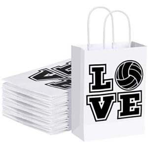 18 pcs volleyball party treat bags volleyball goody treat bag with handle black volleyball paper bag kraft goodie candy bags for sport theme birthday party decor (white backing,love style)